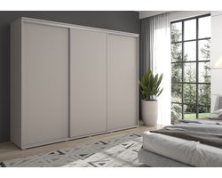 LAGO kledingkast met schuifdeuren - breedte 220 cm - 3 deuren - met laden - met legplanken - met hanggedeelte - grote ruime schuifkast - beige - cashmere