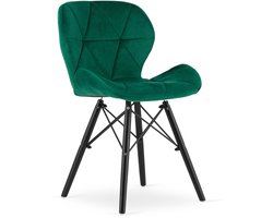 LAGO Velvet Design Stoel – Groen Fluweel – Zwarte Poten – Modern & Ergonomisch – Max. 120 kg – Luxe Zitcomfort