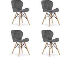 LAGO Velvet Design Stoelen – Set van 4 – Grijs Fluweel – Scandinavisch Design – Beukenhouten Poten – Modern & Ergonomisch