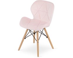 LAGO Velvet Design Stoelen – Set van 4 – Roze Fluweel – Scandinavisch Design – Beukenhouten Poten – Modern & Ergonomisch