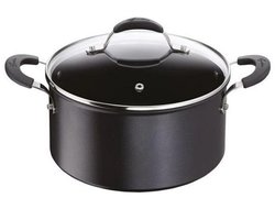 Lagostina Tempra kookpot 20 cm met glazen deksel | Aluminium | Inductie | Titanium antiaanbaklaag | Vaatwasserbestendig | Zwart