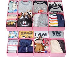 LAJIAKE Set van 16 lade-organizers voor kleding, geschikt voor PAX-garderobekasten 100×58 cm, kastorganizer voor kinderkleding, opvouwbaar, stevig, roze