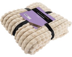 Lalee Harmony Fleece deken plaid zacht blokjes 3d furr bont plaid 150x200cm Beige