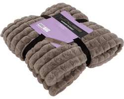 Lalee Harmony Fleece deken plaid zacht blokjes 3d furr bont plaid 150x200cm taupe