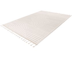 Lalee Luxor tapijt - laagpolig 200x290 cm - wit creme - Berber stijl met 3D-effect en franjes