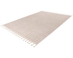 Lalee Luxor tapijt - laagpolig 80x150 cm - beige met 3D-effect en dikke franjes - boho-modern design voor woonkamer en slaapkamer