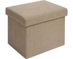 Laleni Bouclé Bankje - met Opbergruimte - Bankje met Opslagruimte - Hocker met Opslag voor Kids - Poef - 41 x 31 cm - Taupe