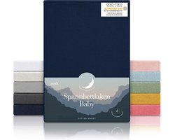 Laleni Jersey Baby/Kind Hoeslaken - Actief Ademend - Oeko-Tex Certificeerd - Babybed, Wieg, Kinderbed 40 x 90 x 10cm, donker oceaanblauw, set van 2