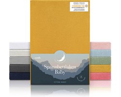 Laleni Jersey Baby/Kind Hoeslaken - Actief Ademend - Oeko-Tex Certificeerd - Babybed, Wieg, Kinderbed 55 x 90 x 10cm, pittige mosterd