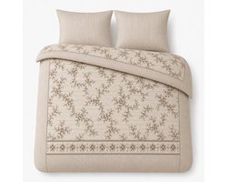 LALIVA Léonie Tweepersoons Dekbedovertrekset – 200 x 220 cm – 100% Katoen – 2 Kussenslopen – Bloemen – Beige/Bruin
