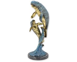 Lamantijn (zeekoe) met jong - Bronzen beeld - sculptuur - 53 cm hoog