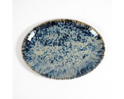 L’AMAR Blue Ocean - Handgemaakt Porselein Servies - Ovaal Bord - Set van 2 stuks - 36x27,5 cm