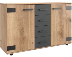 LAMIA combined chest of drawers - 4 drawers and 2 doors - Color oak and anthracite gray - L130 x H83 x D41 cm