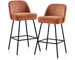 Lamor Stoelen - Barkruk - Kruk - Barkrukken met rugleuning - Hoge Stoel - Set van 2 - Zithoogte: 73 cm - Voetsteun - Oranje