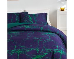La'Moussawi ® Beddengoedset met Esthetisch Marmerpatroon in Blauw, Paars en Groen voor Eenpersoonsbed