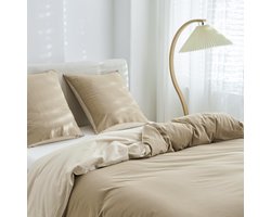 La'Moussawi ® Beddengoedset van Linnen en Katoen met Stijlvolle Kaki Tinten en Ritssluiting 3-Delig