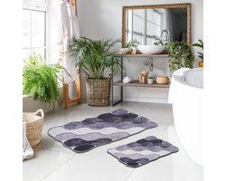 La'Moussawi ® Elegante Grijze Ovale Badmat Set, 2-Delig, Antislip en Wasbaar, Ideaal voor Badkamercomfort