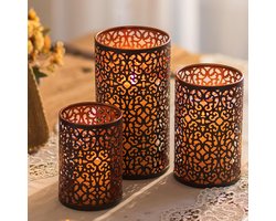 La'Moussawi ® Elegante Metalen Kaarsenhouder Set van Drie met Oosterse Sfeer