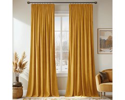 La'Moussawi ® Gezellige en Luxueuze Fluwelen Gordijnen voor Stijlvolle Interieurs in Mosterdgeel
