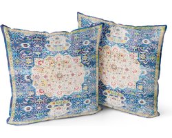 La'Moussawi ® Kunstzinnig ontworpen set van twee decoratieve kussenhoezen in midnight blauw met retro boho thema