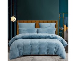 La'Moussawi ® Pluche beddengoed, 135 x 200 cm, winter, wollig, blauw, lichtblauw, dekbedovertrek, set, fleece, flanel, winterbeddengoed, warm microvezel, pluche beddengoed en hoofdkussensloop 80 x 80 cm,