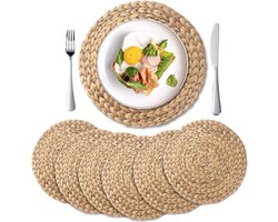 La'Moussawi ® Ronde handgemaakte placemats van natuurlijke waterhyacint voor stijlvolle tafelsetting, set van 6