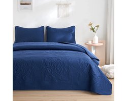 La'Moussawi ® Sfeervolle Marineblauwe Bedsprei Set voor Stijlvolle Slaapkamerinrichting, Inclusief Kussenslopen, 240 x 260 cm