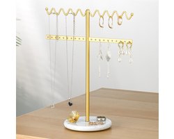 La'Moussawi ® Sieradenhouder en Organizer met Marmeren Basis voor Kettingen en Armbanden in Gouden Golvende Vorm