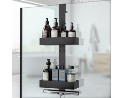 La'Moussawi ® Stijlvolle Hangende Douche Organizer voor Frameloze Glazen Deuren, Zwart, Zonder Boren