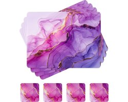 La'Moussawi ® Stijlvolle Placemats met Marmerlook en Zachte Onderzetters voor Eettafel, Set van 4, Lila