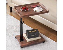 La'Moussawi ® Verstelbare Houten Bijzettafel met Wieltjes voor Multifunctioneel Gebruik in Huis
