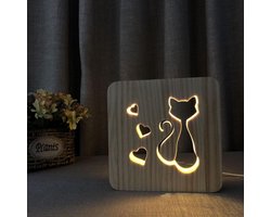 Lamp - 19cm - Tafellamp - Lamp - LED en One touch control - Houten Tafellamp - Kat figuur