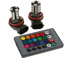 lamp-Auto-LED-mistlampengeschikt voor afstandsbediening, die gebruikmaken van gekleurde H8- en H11-SMD RGB-LED-chips, namelijk respectievelijk H11-27RGB en H8-27RGB.