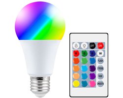 lamp-Gekleurde LED-lamp, RGBW E27 10W LED-lamp,geschikt voor afstandsbediening, geheugenfunctie en timer, 12 kleuren en 7 helderheidsniveaus, geschikt voor sfeerverlichting in huis, decoratie, bars en andere ruimtes.