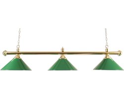 Lamp type pool met drie kappen messing/groen