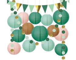 Lampion Groene Papieren Lantaarn en Elf Ornament Combinatie - Perfect voor Bruiloftsdecoratie, Tuinfeest en Verjaardagsfeest - 16 stuks Herbruikbaar