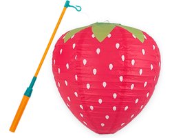 Lampion - Sint Maarten - Lampionstokje - Met Lichtje - Aardbei - Treklampion - Papier - Kind - Rood - Versiering - 1 Stuk