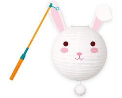 Lampion - Sint Maarten - Lampionstokje - Met Lichtje - Dieren - Treklampion - Papier - Kind - Wit - Versiering - 1 Stuk