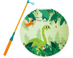 Lampion - Sint Maarten - Lampionstokje - Met Lichtje - Dino - Treklampion - Papier - Kind - Groen - Versiering - 1 Stuk
