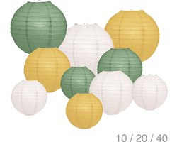 Lampionpakket 10 delig - IVOOR, SALIE en ABRIKOOS- papieren lampionnen - incl. metalen veerhaakjes