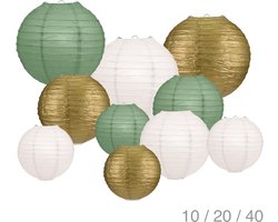 Lampionpakket 10 delig- IVOOR, SALIE en GOUD- papieren lampionnen - incl. metalen veerhaakjes