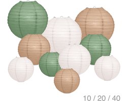 Lampionpakket 10 delig - IVOOR, SALIE en LATTE - papieren lampionnen - incl. metalen veerhaakjes