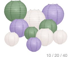 Lampionpakket 10 delig - IVOOR, SALIE en LAVENDEL- papieren lampionnen - incl. metalen veerhaakjes