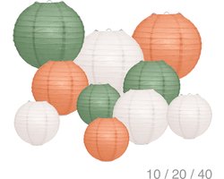 Lampionpakket 10 delig - IVOOR, SALIE en PERZIK - papieren lampionnen - incl. metalen veerhaakjes