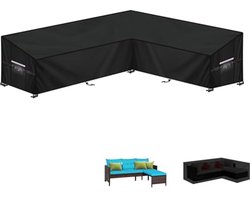 LAMUNI Tuinmeubelhoes L-Vorm Afdekhoes voor Tuinmeubelen Waterdichte Rotan Hoekbankhoes Buiten Tuinbankhoes Lounge Afdekking Beschermhoes voor Hoekbank met Ventilatieopeningen, 220x150x80x80/60cm