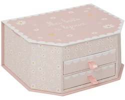 Lana Sieradendoosje - Jewellery Box met Spiegel en Lades - Kinder Sieraden Opbergdoos - Juwelenkistje met 2 Lades - Make-up & Sieraden Organizer - 21.5 x 16.5 x 10 cm - Roze