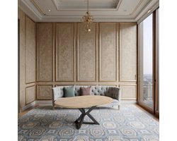 Lancelot Ronde Uitschuifbare Eettafel – Goud Eiken – Ø100-138 cm – 4 Personen – Hout met Metaal – Industrieel Design