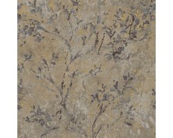 Landelijk behang Profhome 396501-GU vliesbehang hardvinyl warmdruk in reliëf licht gestructureerd met bloemmotief en metalen accenten bruin grijs goud 5,33 m2