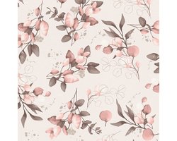 Landelijk behang Profhome 397681-GU vliesbehang gestructureerd met bloemmotief en metalen accenten roze zuurstokroze goud bruin 5,33 m2