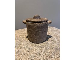 Landelijk Decoratief oud stenen potje met deksel – bruin- Stoer sober- woondecoratie- Moederdag- Sint- Kerst